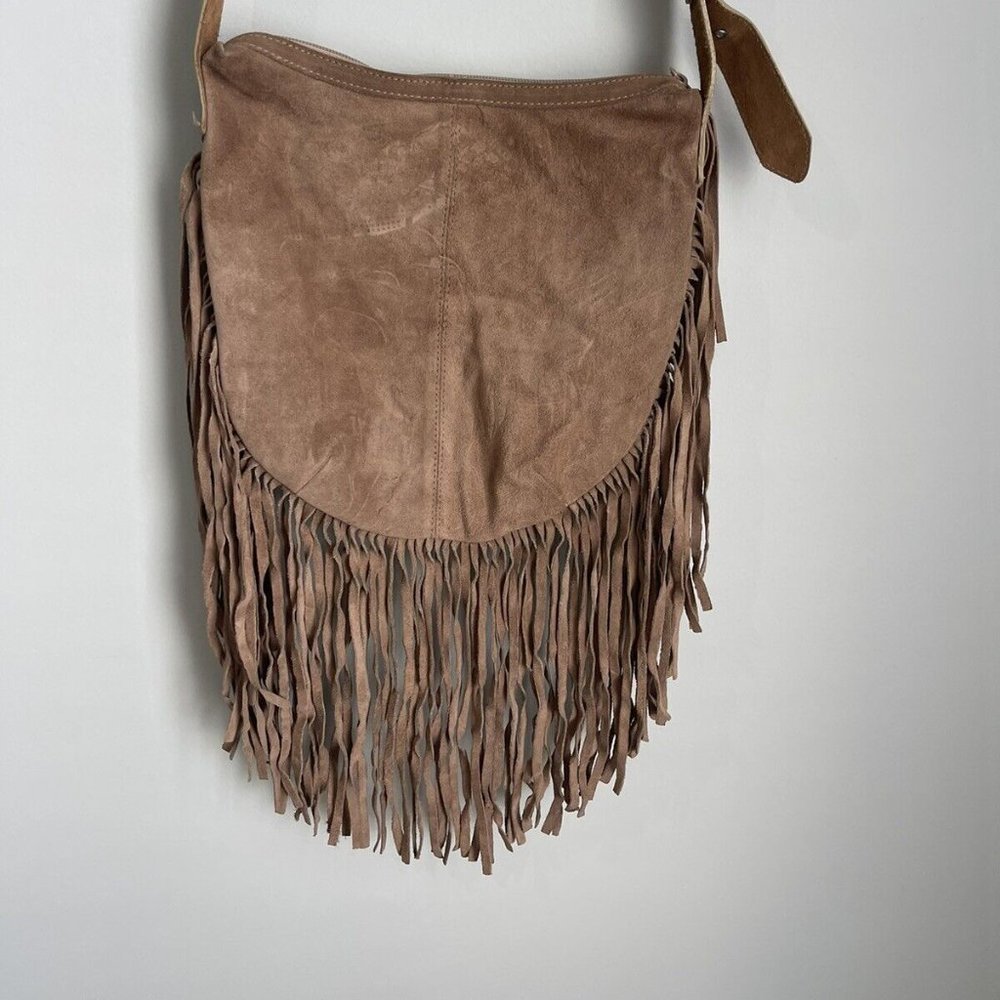 Genuine Leatherock Tan Leather Suede Fringed Crossbody Purse - Picture 9 of 9
